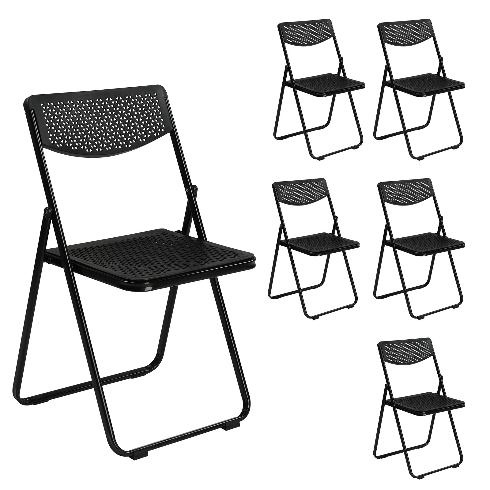 6 Pack Plastic Folding Chairs, Lightweight Stackable, Indoor/Outdoor Event Seats, Black.