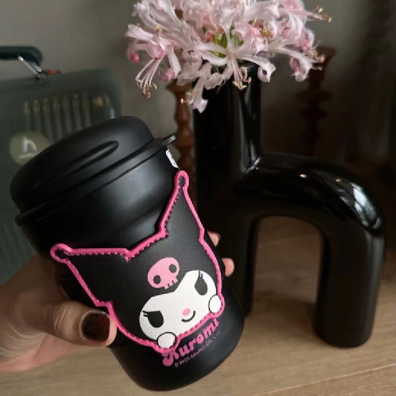 Sanrios Kuromi Portable Double Drink Coffee Cup Cartoon Cute Thermos Large Capacity Kettle Cold Straw Water Bottle Girl Gift