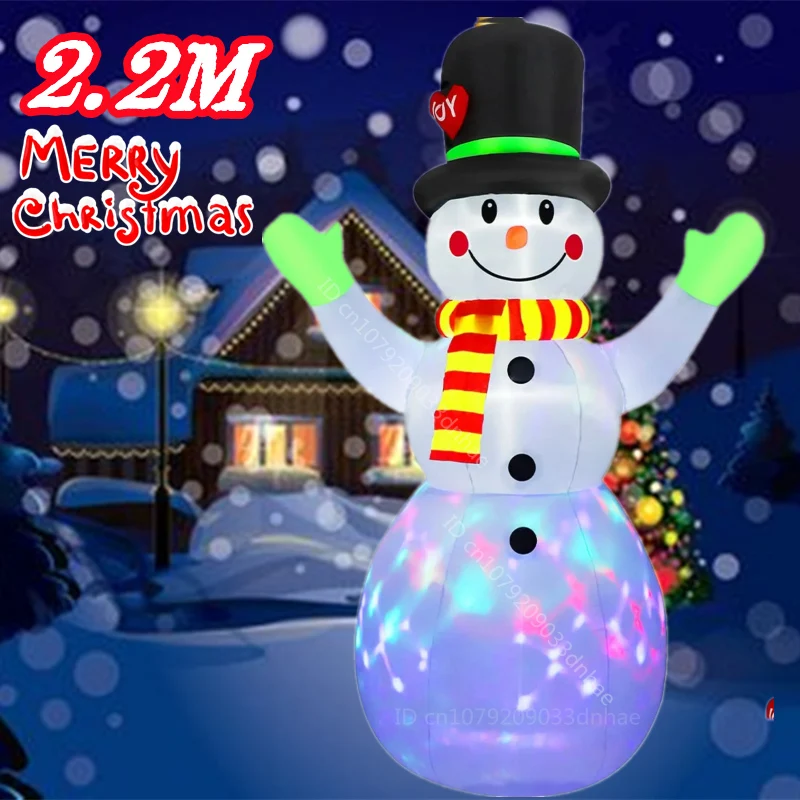 2.2M/7FT Christmas Inflatable Green Glove Snowman Model with LED Lights Xmas Outdoor Ornament Courtyard Holiday Decoration Props view 2