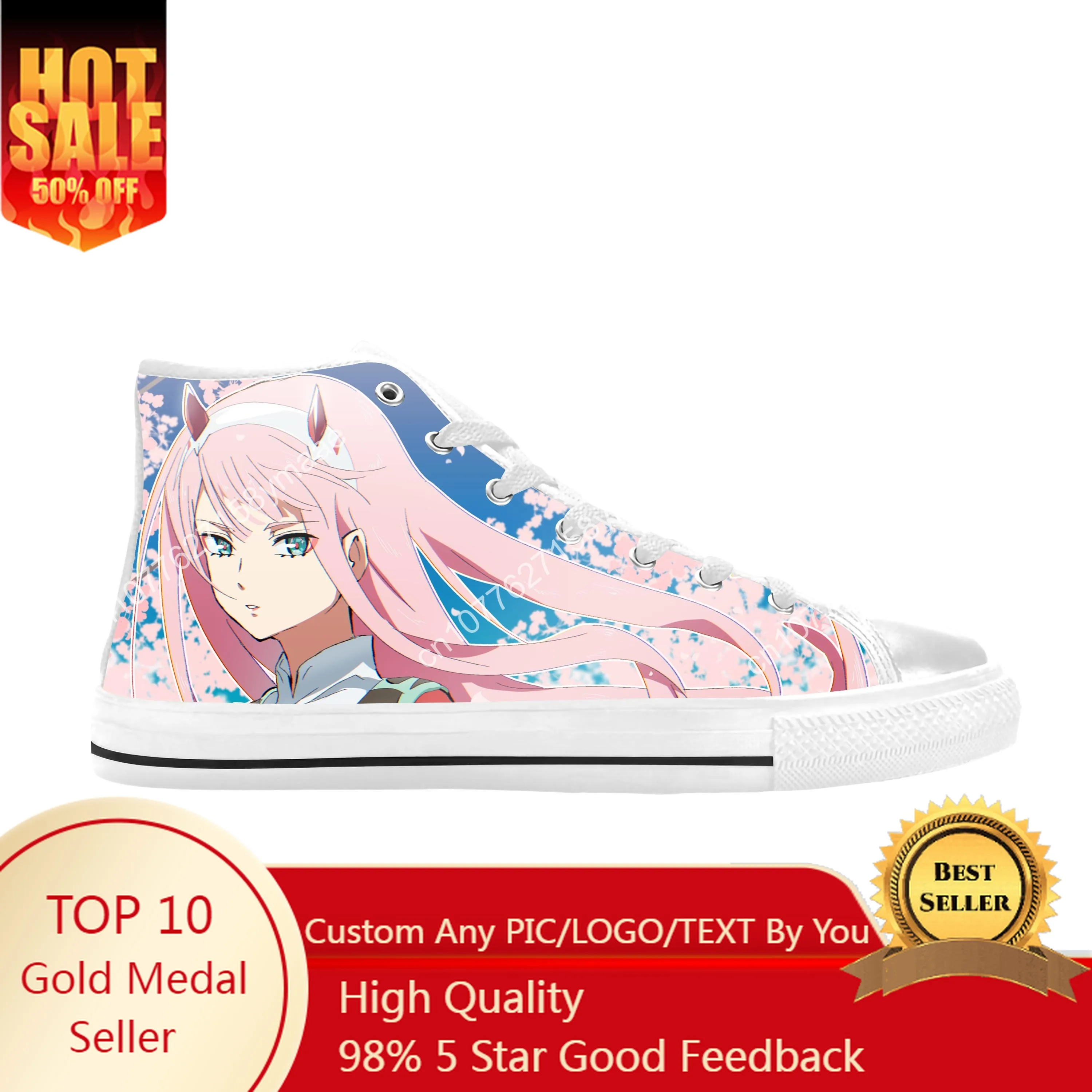 Zapatos de tela informales Darling In The Franxx Zero Two para hombres y mujeres, zapatillas de deporte transpirables con estampado 3D, Top alto, Anime japonés, caliente