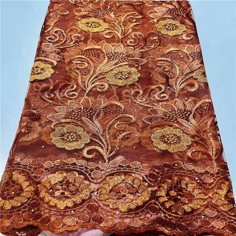 

Orange High Quality African Punch Cotton Lace Fabric With Stones Embroidery Swiss Voile Lace In Switzerland For Wedding