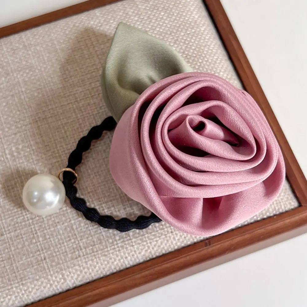 

Temperament Flower Rose Hair Rope Peal Leaf Silk Satin Hair Rope Hair Tie Korean Style Elastic Hair Band Ponytail Holder