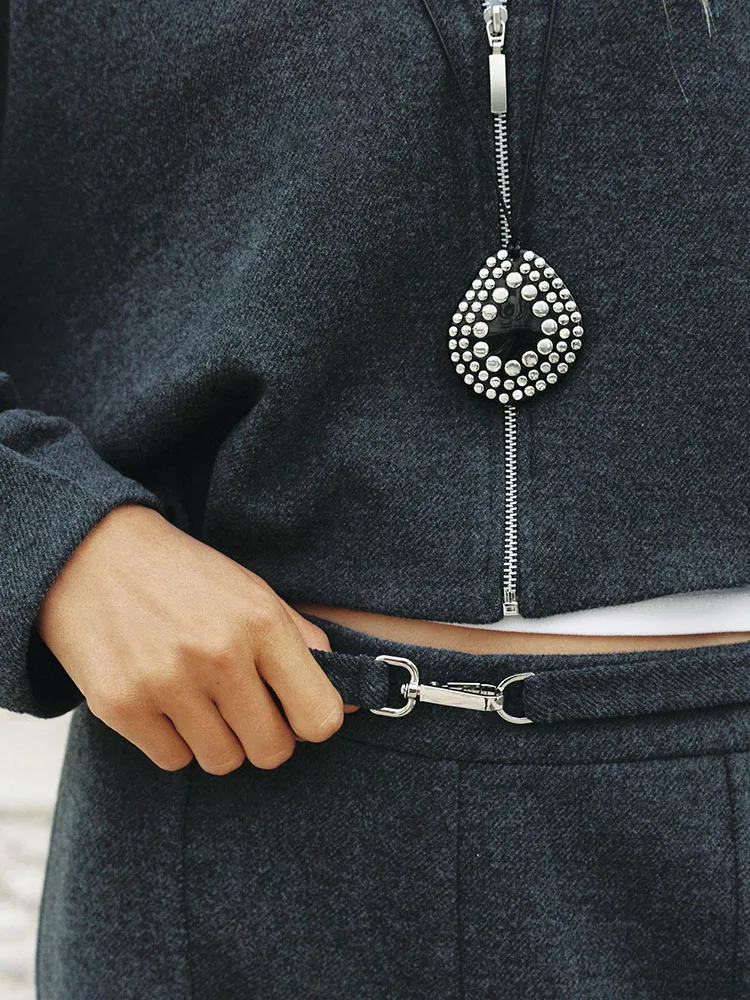 شتاء 2025 جديد المرأة Jaet ملابس خارجية منقوشة السراويل عادية Sle طويلة Sve ort طول زر إغلاق مادة أخرى 00% #4