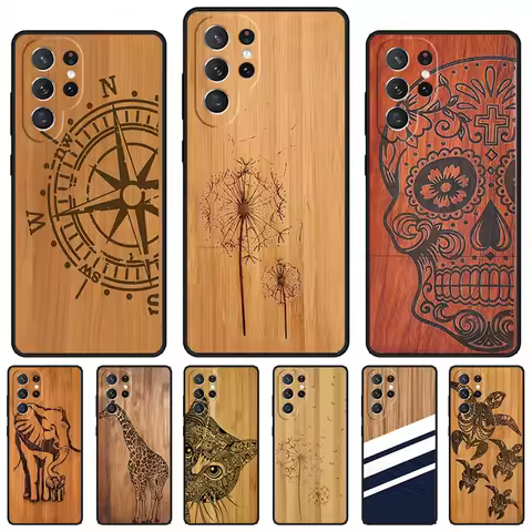 Bamboo Wooden ANIMALS phone case For Samsung Galaxy S24 S23 S22 Ultra Note 10 20 Plus S8 S9 S10 S20 S21 FE Cover