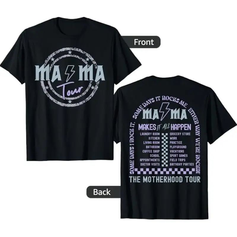 Mom'S Life Rock Tour Camiseta Äì Estampado de doble cara Día de la Madre Familia