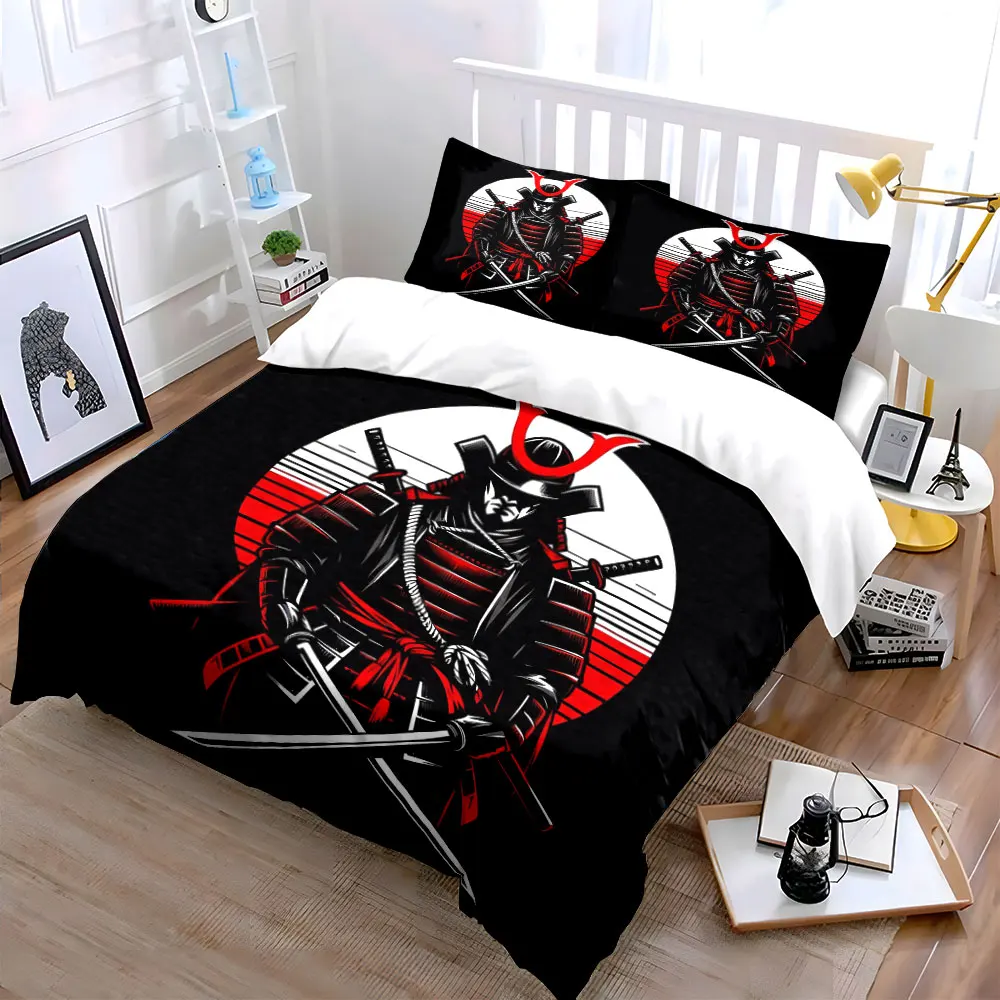 

Samurai Art Decor Three-Piece Set Bedding Set with 1 Duvet Cover 2 Pillowcases Single Double King Queen, Gift