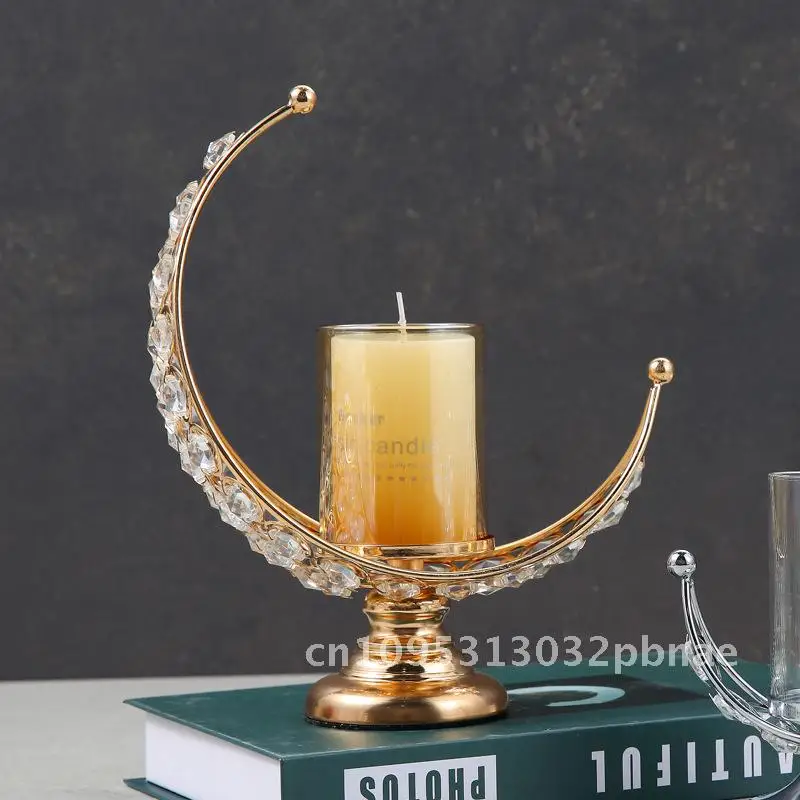 

New Crystal Home Moon Candle Holder Light Luxury Vintage Aromatherapy Candle Holder Decoration