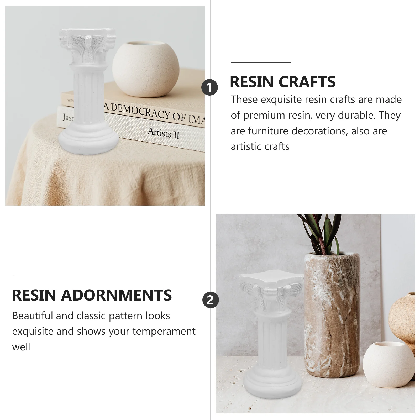 2Pcs Resin Angel Crafts European Classic Roman Column Decorative Crafts Garden Home Landscape Ornaments Roman Column Ornaments