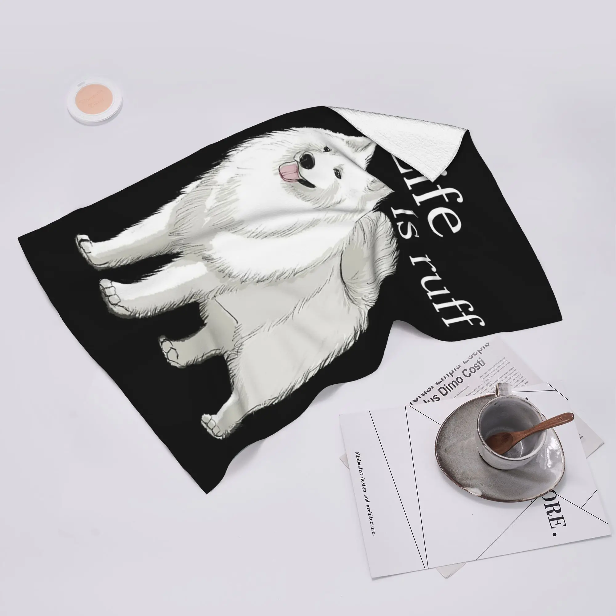 Custom Samoyed Life Is Ruff Soft Face Towel Quick Dry Pool Bath Cotton Towels Absorbent