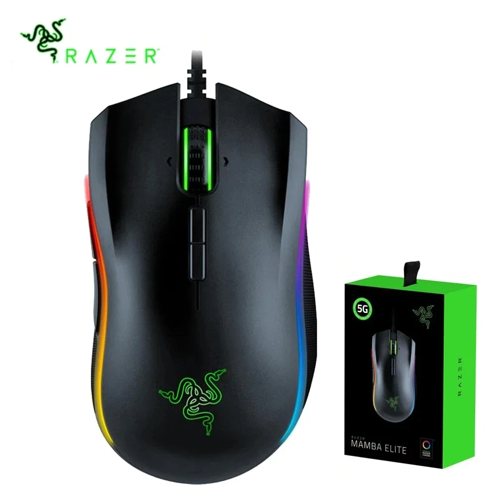 

Razer Mamba Elite 5G 16000 dpi wired gaming mouse, optical sensor, 9 programmable buttons, mechanical switches, ergonomic shape