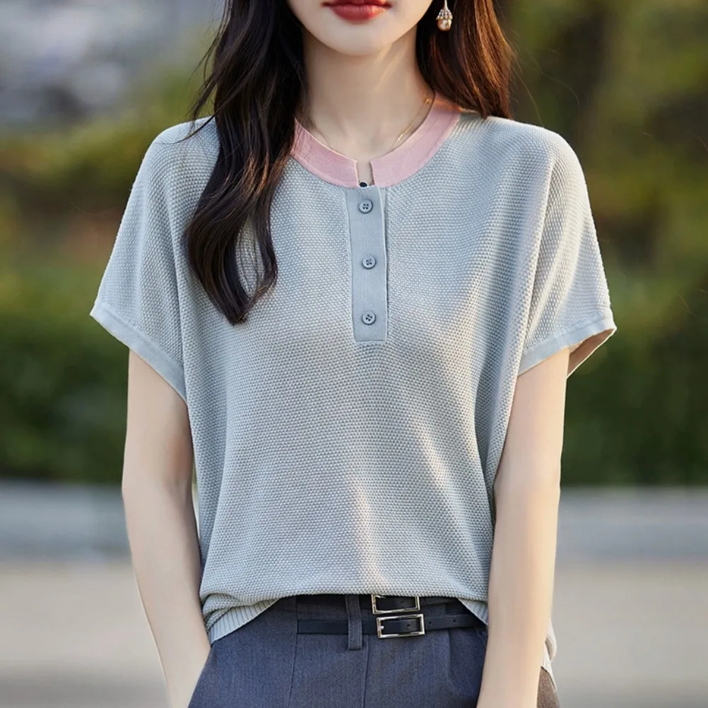 Outlet Store Camiseta feminina ort Sve malha fibra de lyocell sensação legal leve verão top redondo ne comprimento regular