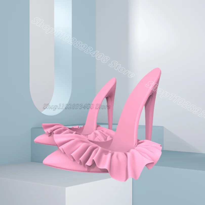 

Pink Trim Pointed Toe Stiletto Slippers Solid Slip on British Style Women Elegant Fashion Party Slippers Zapatos Para Mujere