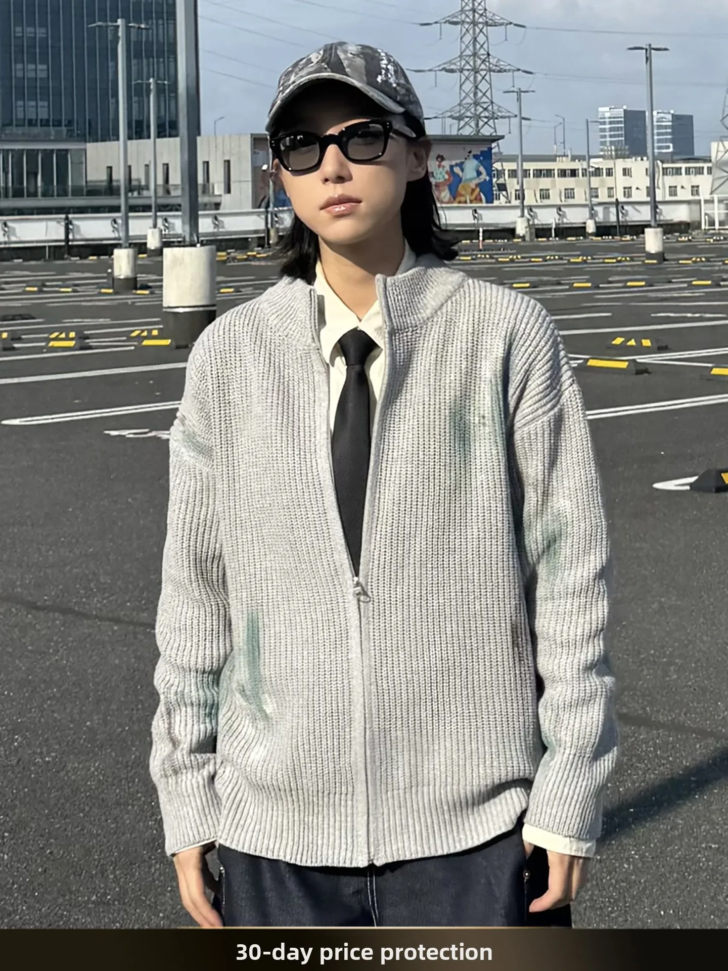 

Retro American fiti ort Knitted Sweater Coat Casual Autumn Couple's Open Cardigan Warm Cotton Long Sve Zipper