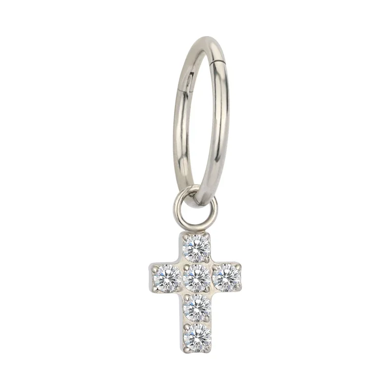 G23 Titanium Hinged Segment Hoop Earrings, CZ Paved Design
