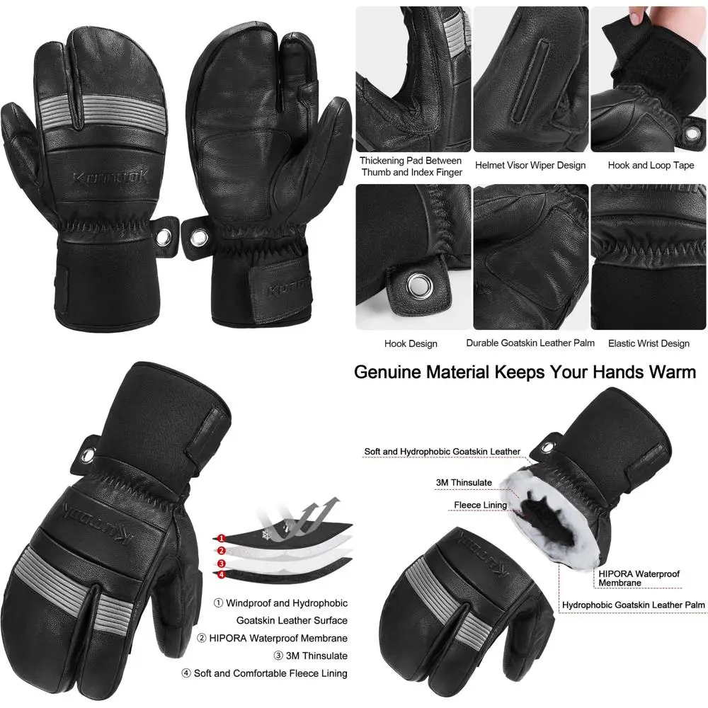 

Waterproof Goat Leather Ski Mittens with Membrane for Outdoor Skiing and Cold Weather Activities