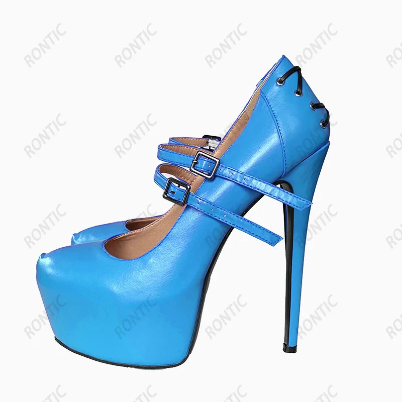 Rontic New Women Platform Pumps Sexy Stiletto Heels Round Toe Gorgeous Fuchsia Blue Orange Red Dress Shoes Women US Size 5-20 view 3