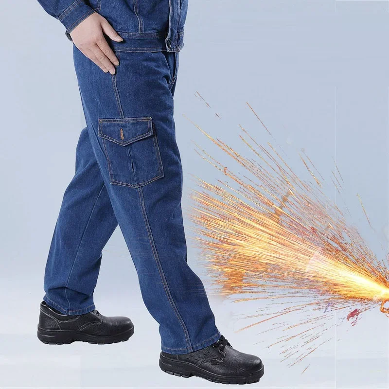 

Working Pants Men's Auto Repair Labor Insurance Welding Worker Clothes Trousers Denim Safety Bottom Pants Work Clothing