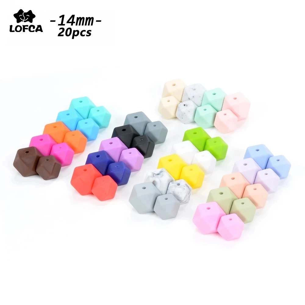 LOFCA Mini Hexagon 20pcs ลูกปัดซิลิโคน 14 มม.เคี้ยวลูกปัด Charm Baby Teether Newburn Teething สร้อยคอ Pacifier คลิป