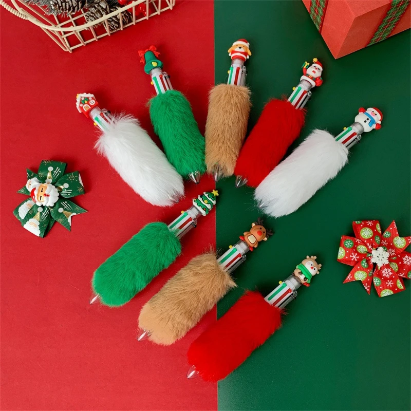 

Christmas Series Plush Six Color Ballpoint Pen Writing Tool for Students Cute Christmas Gift Pen That Can Be Pressed
