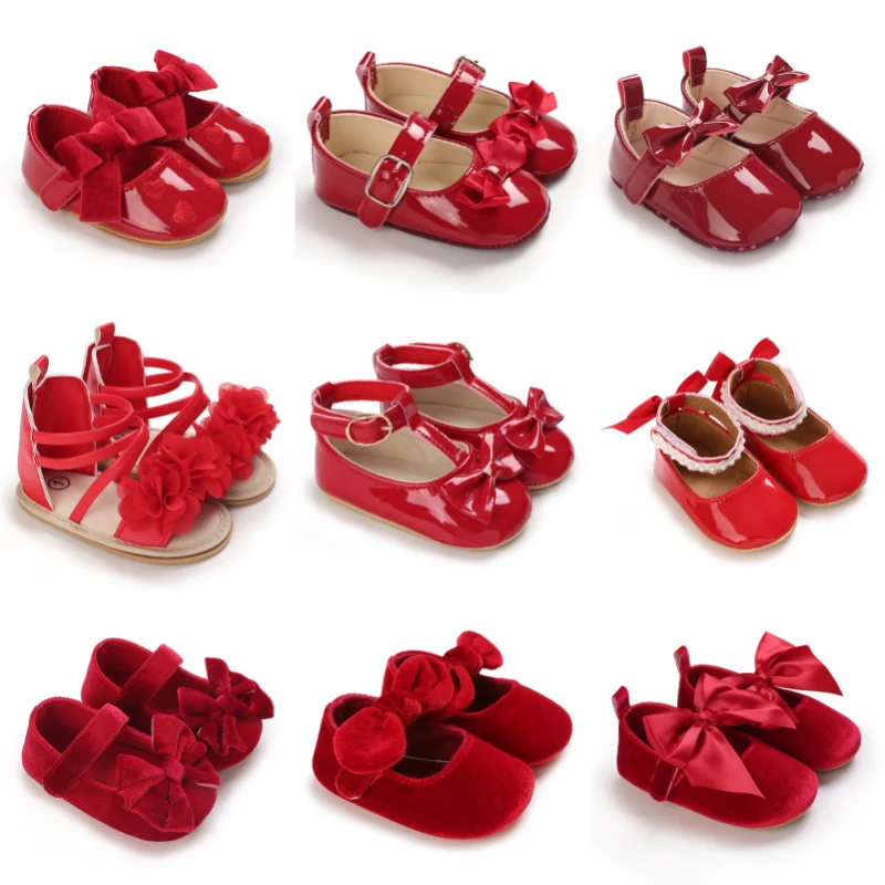 

Детская обувь Cute Baby Sweet Princess Style От 0 до 1 года Нескользящая тканевая подошва Новорожденные красные праздничные прогулочные туфли 2025 New Ins Super