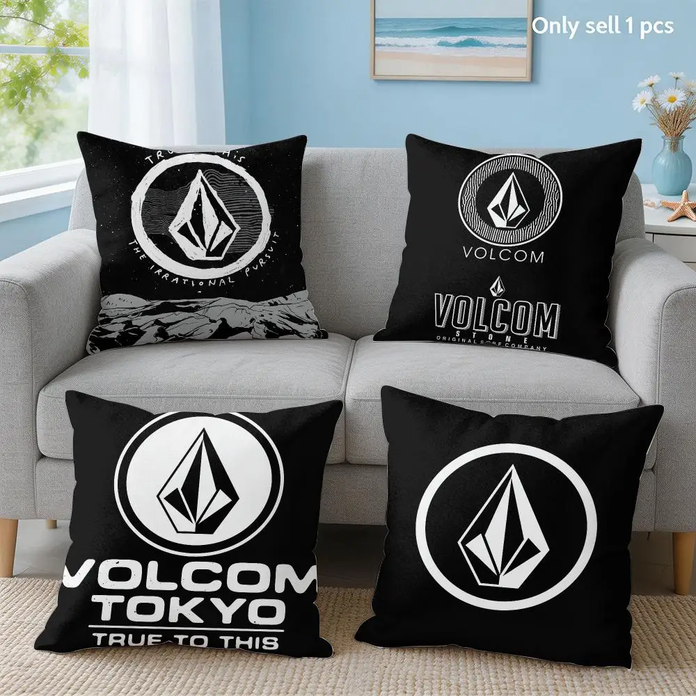 Fashion V-VolcomS LOGO Cushion Cover Soft Short Plush Throw Pillow Cover Hidden Zipper Cutecore Sofa Bedroom Home Decor