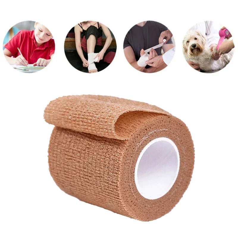 1Roll 2.5/5/10cm Gauze Medical Bandage Self-adhesive Breathable Elastic Bandages for Sports Fixing Finger Wrist Leg Pet Bandages