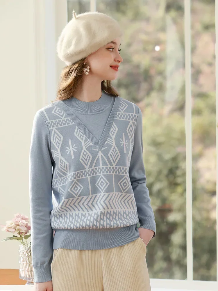 I BELIEVE YOU Mock Neck Loose Chunky Sweater Winter Female 2023 New Y2K Vintage Women Fake Two Knitted Cozy Pullover 2224124544