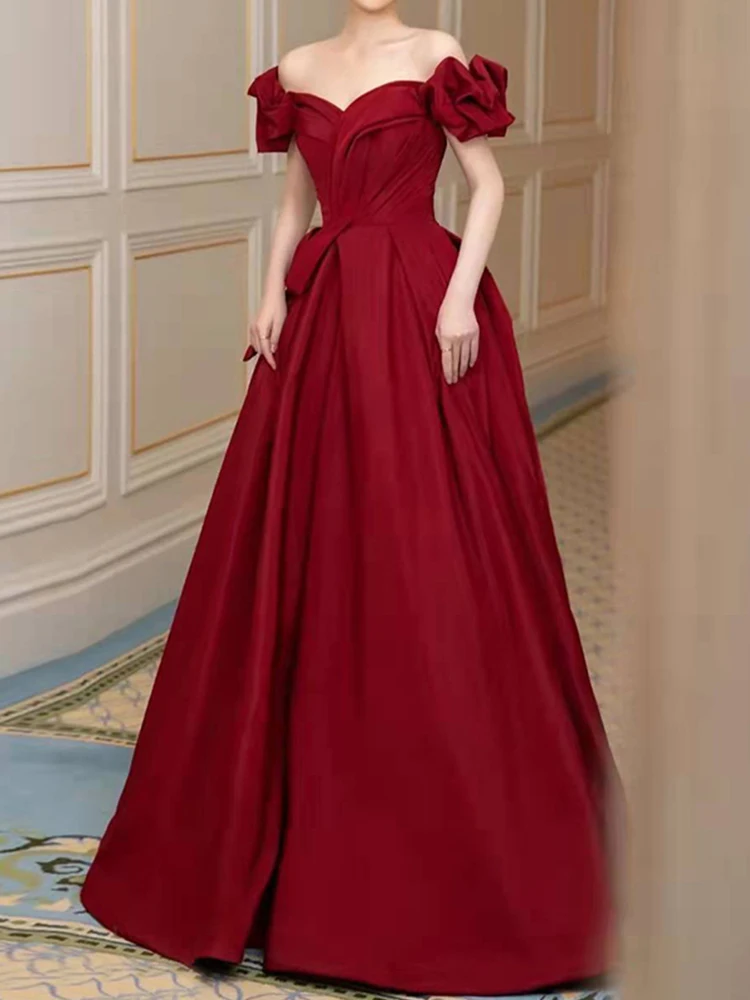 

Ele Long One-oulder Wedding Dr Slimming Red Color Bridal Gown for Women Perfect for Wedding Engagement Parties