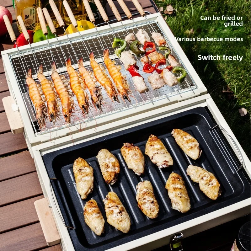 

Portable Charcoal Grill Barbecue Grill Folding Set Double Sided for Outdoor Camping BBQ Grilling Backyard Party Cooking Tabletop