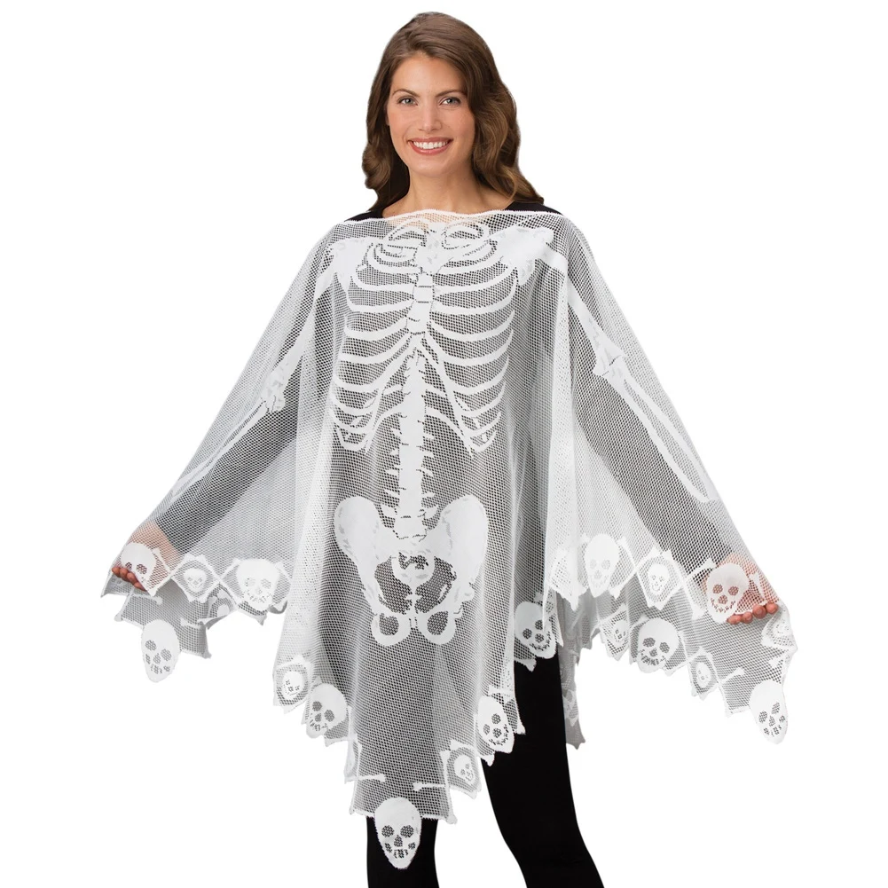 Halloween Shawl Skeleton Poncho Cosplay Horror Dress Up Halloween Decor Bone Cloak Costume Props Cloak