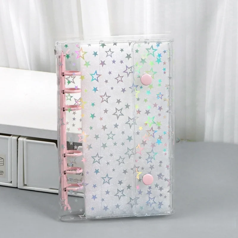 1pc A6 Laser Star transparent PVC cover and 6-ring binder A6 notebook - suitable for schools and offices