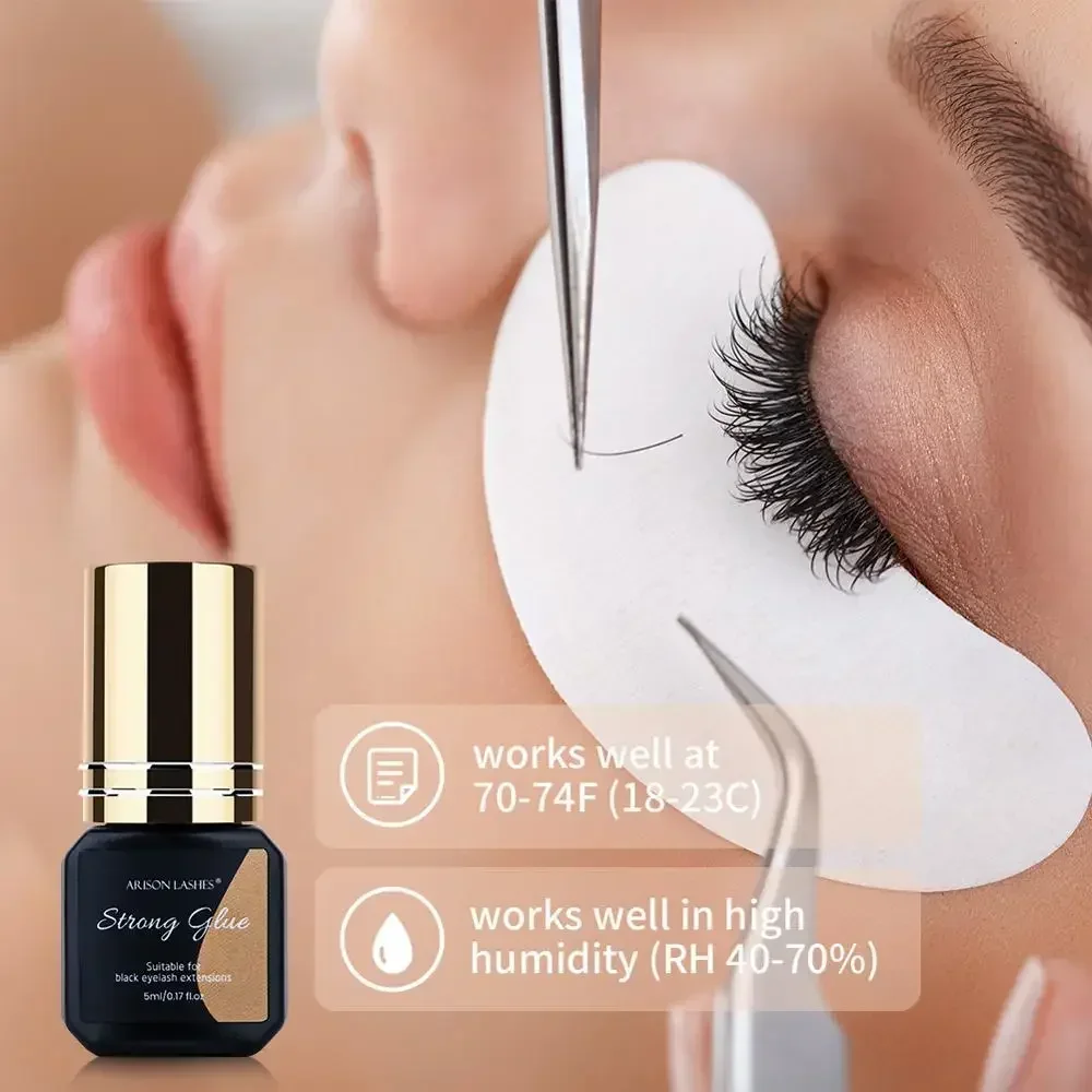 ARISON 1s Fast Dry Eyelash Extension Glue 5ml Non - irritating Adhesive Black YY and W Lashes Glue Retention 5-7 Weeks No Smell