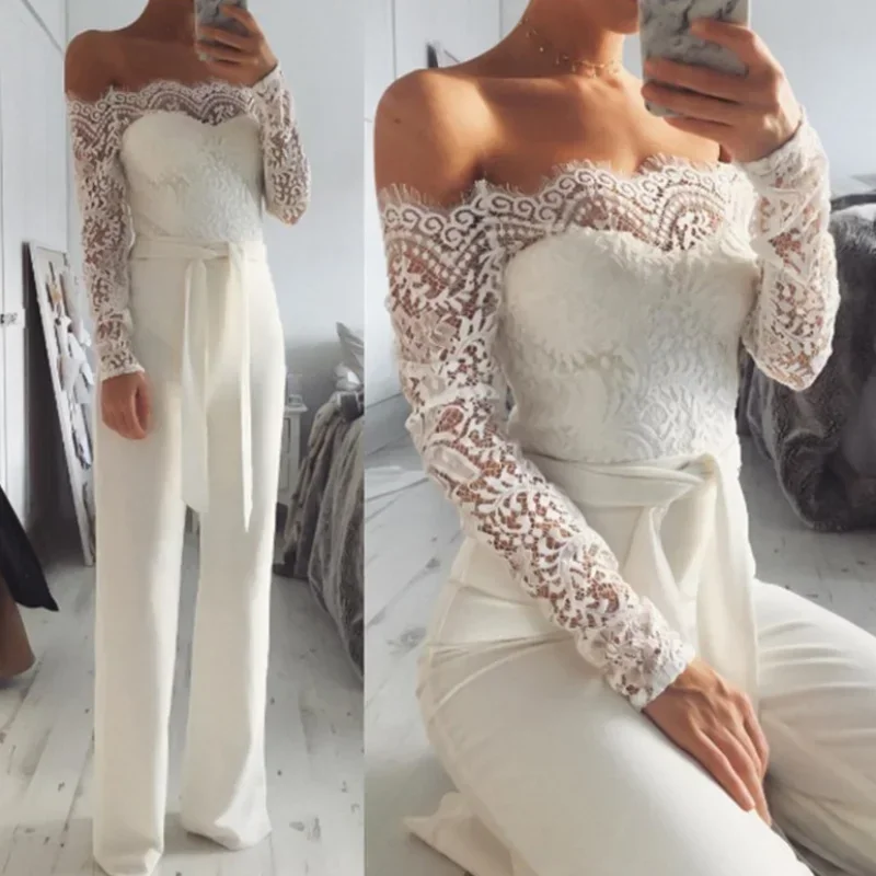 Women Lace Jumpsuits  Backless Sleeveless Long Rompers Summer Slim Playsuit Clubwear Maternity Clothing Sets