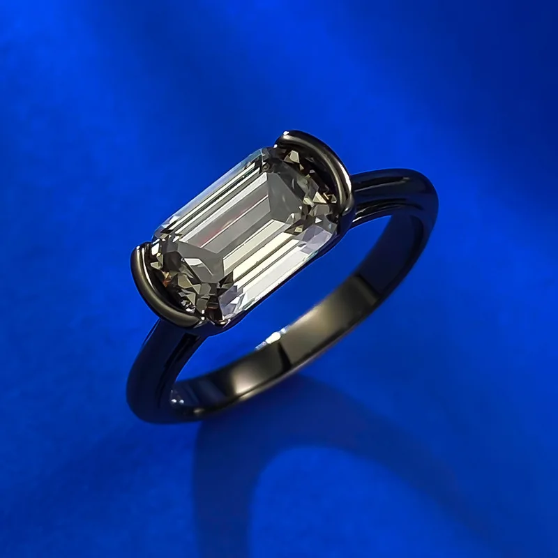 New European and American 925 Silver 6 * 9 Rectangular Ascut Black Grey Zircon Ring Vintage Simple Ring