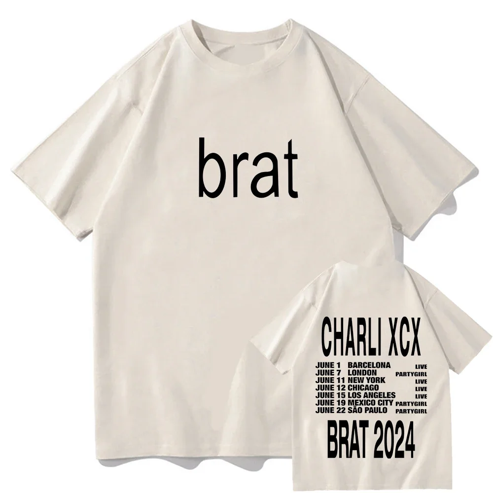 Charli XCX Brat New Album T Shirt Fashion Men Harajuku Letter Print Green Tshirt Unisex High Quality Vintage Cotton Tees Shirts