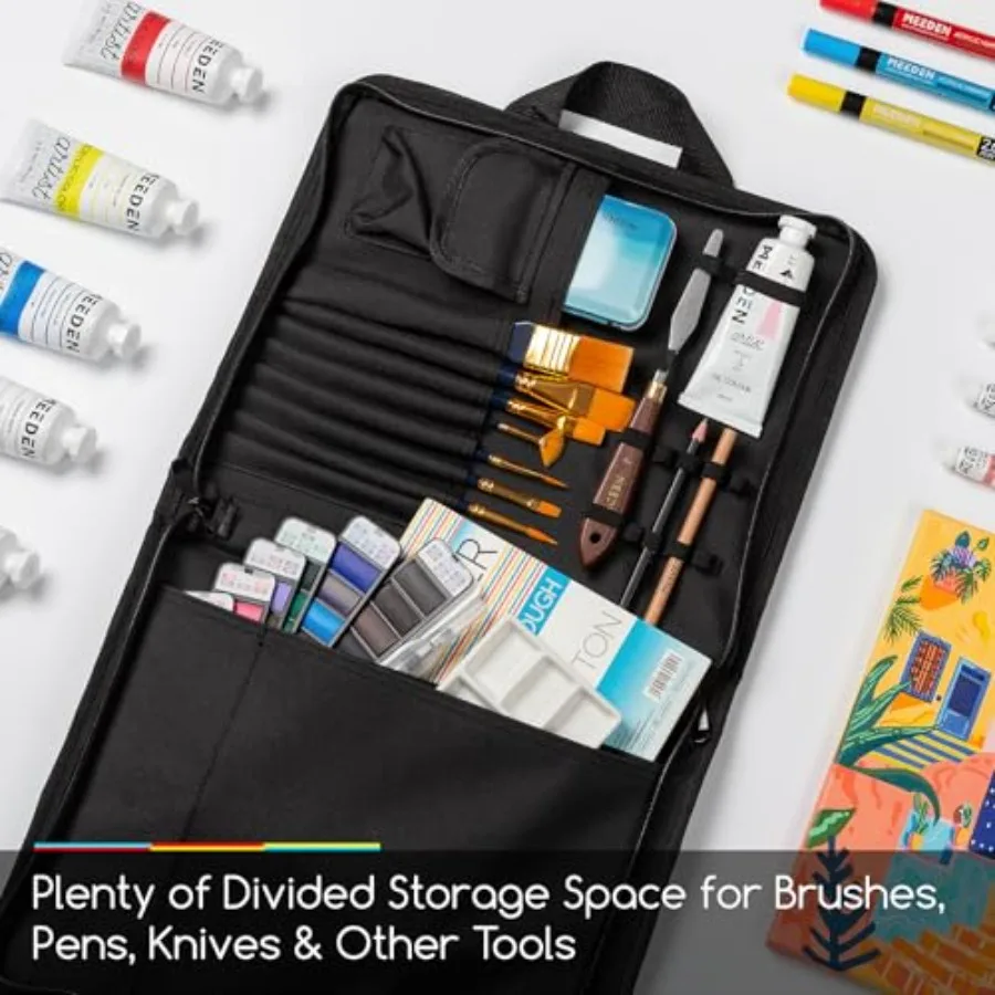 Bolsa de bocetos MEEDEN: estuche portátil para billetera de bocetos de artista para 9 x 12 almohadillas de acuarela para cuaderno de bocetos, bolsa de viaje artística con cremallera para Br