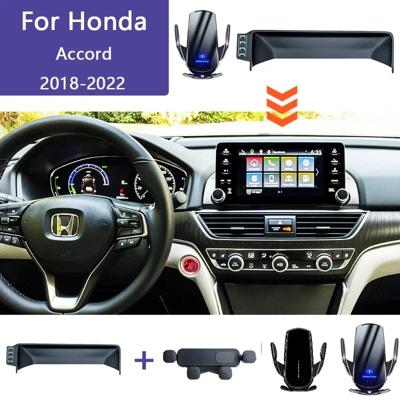 

Car Phone Holder Screen Fixed Base Wireless Charging Phone Mount For Honda Accord 10th Gen CV 2018 2019 2020-2022