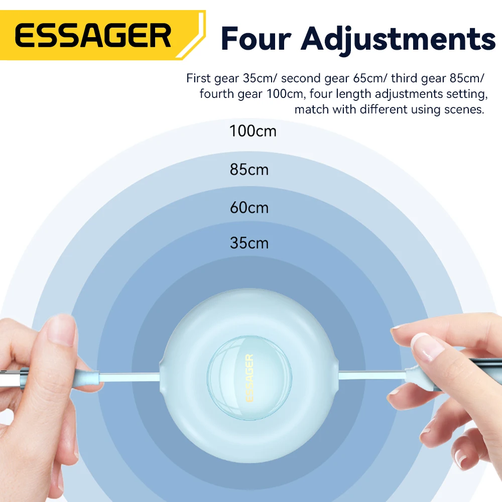 Essager Retractable 66W 3 in 1 USB Charge Cable 6A Fast Charger Type C Cable For iPhone 14 Samsung Xiaomi Huawei Quick Charging