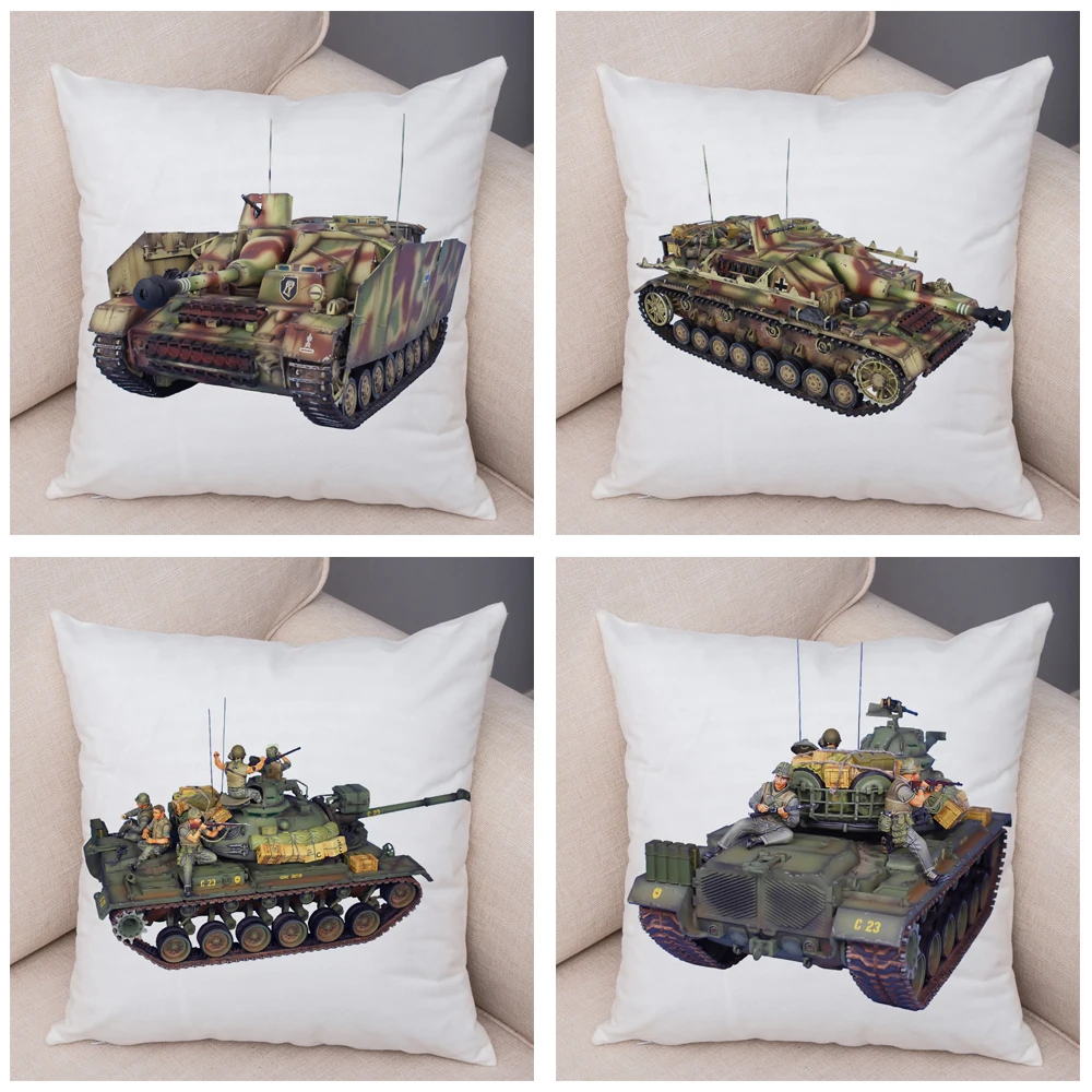 Second World War Tank Cushion Cover for Sofa Home Car Children Room Decor Cartoon Toys Print Pillow Case Soft Plush Pillowcase