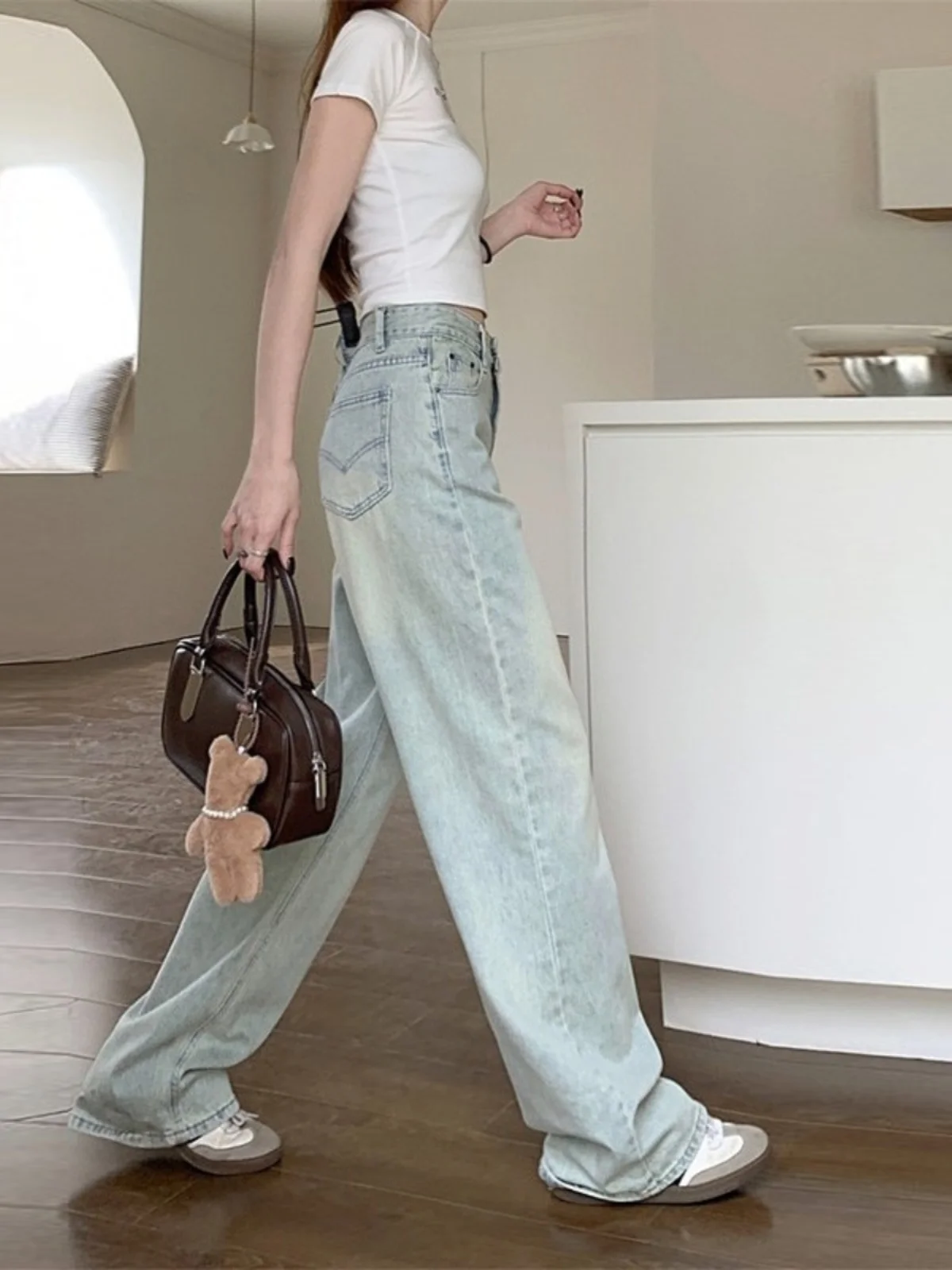 

New 2024 High Waist Draped Wide Leg American Sle Skinny Jeans Women's Vintage Waed Thin Autumn Long Pants Casual Faion