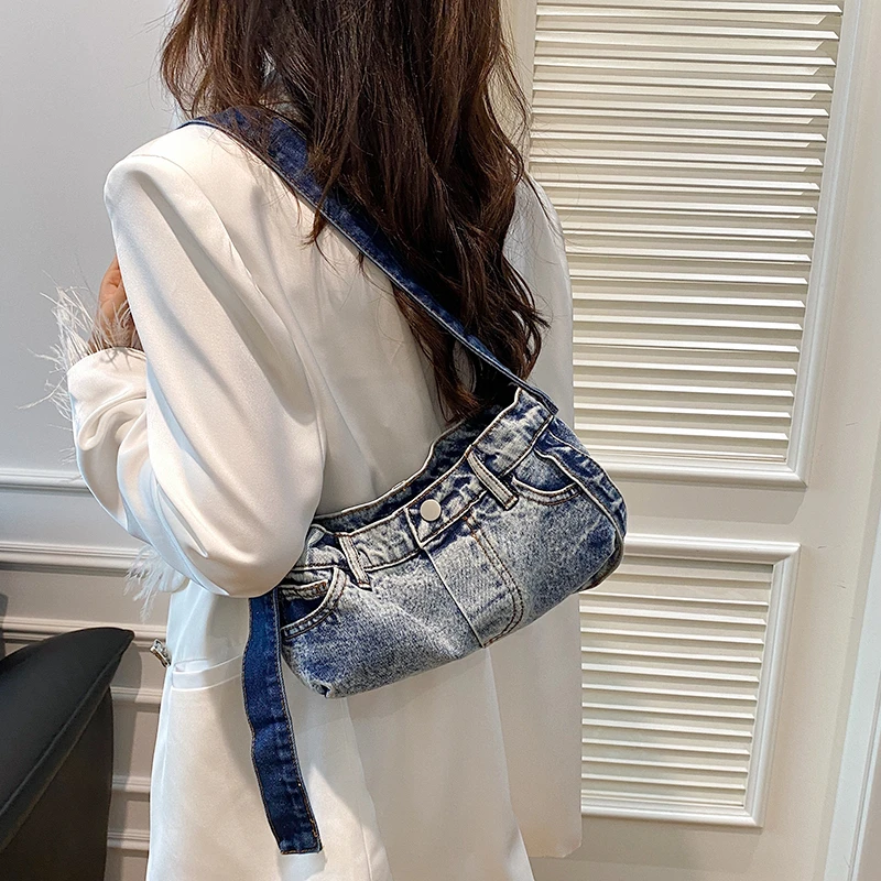 LEFTSIDE tas tangan dan dompet wanita, tas selempang kecil lucu Denim 2024 Y2K gaya Korea