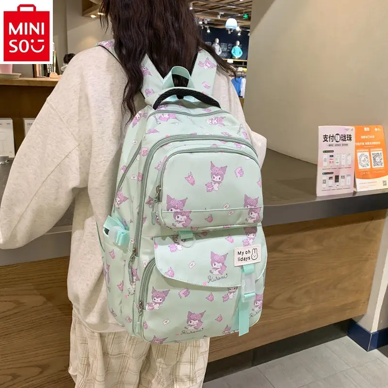 MINISO Sanrio Cartoon Kuromi Waterproof and Load Reducing Children's Backpack, Student Large Capacity Casual Backpack