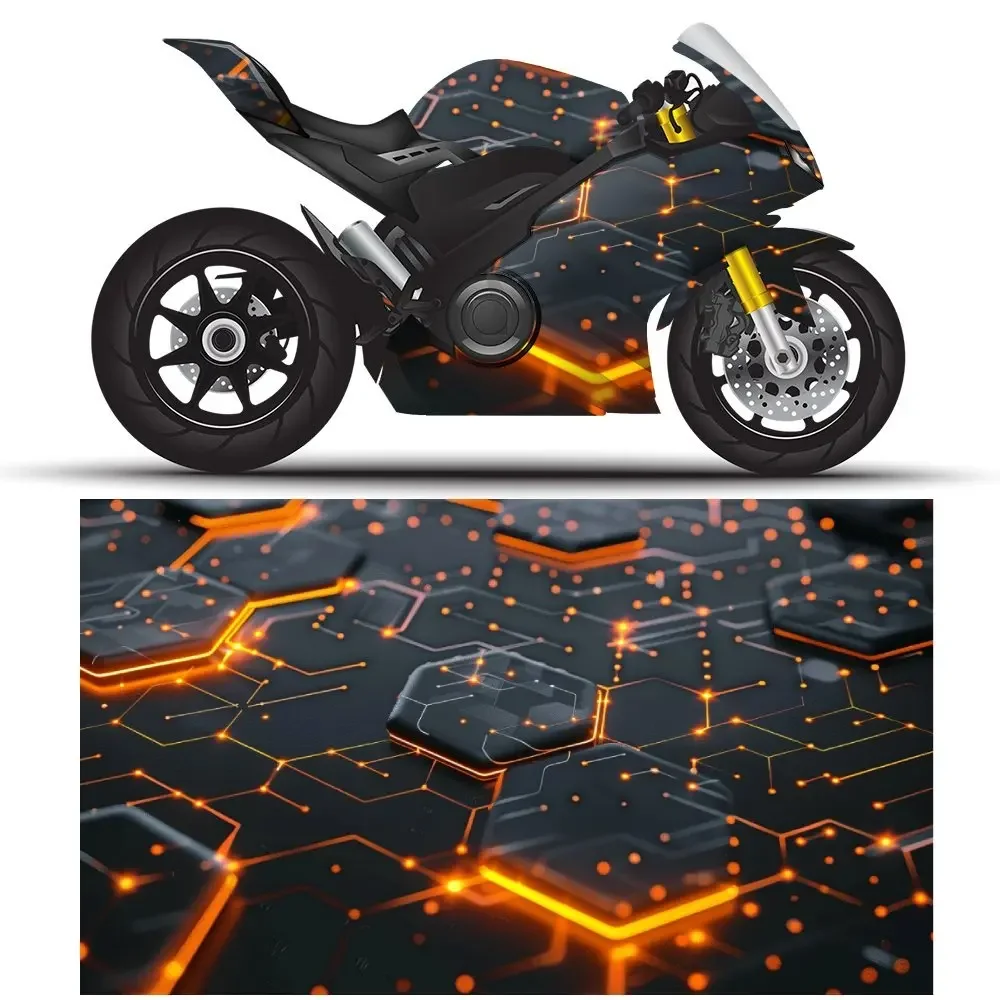 Mysterious Cyber Hexagon PVC Motorcycle Vinyl Wrap, Self-Adhesive Waterproof Sticker, Anti-Scratch Decorative Film for Bike Body