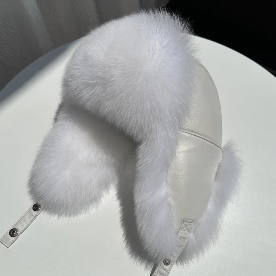 New 100% Genuine Fox Fur Ear-Protecting Hat Men Real Raccoon Fur Hat Women Winter Warm Fur Real Sheep Leather Snow Hat