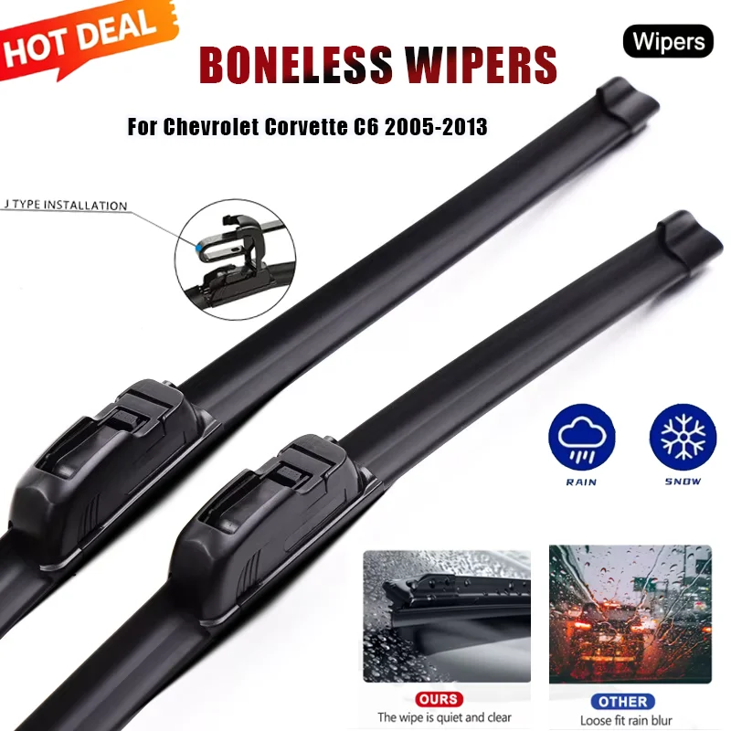 For Chevrolet Corvette C6 2005-2013 Front Wiper Blades Set Premium Rubber Direct Replacement Clear Vision