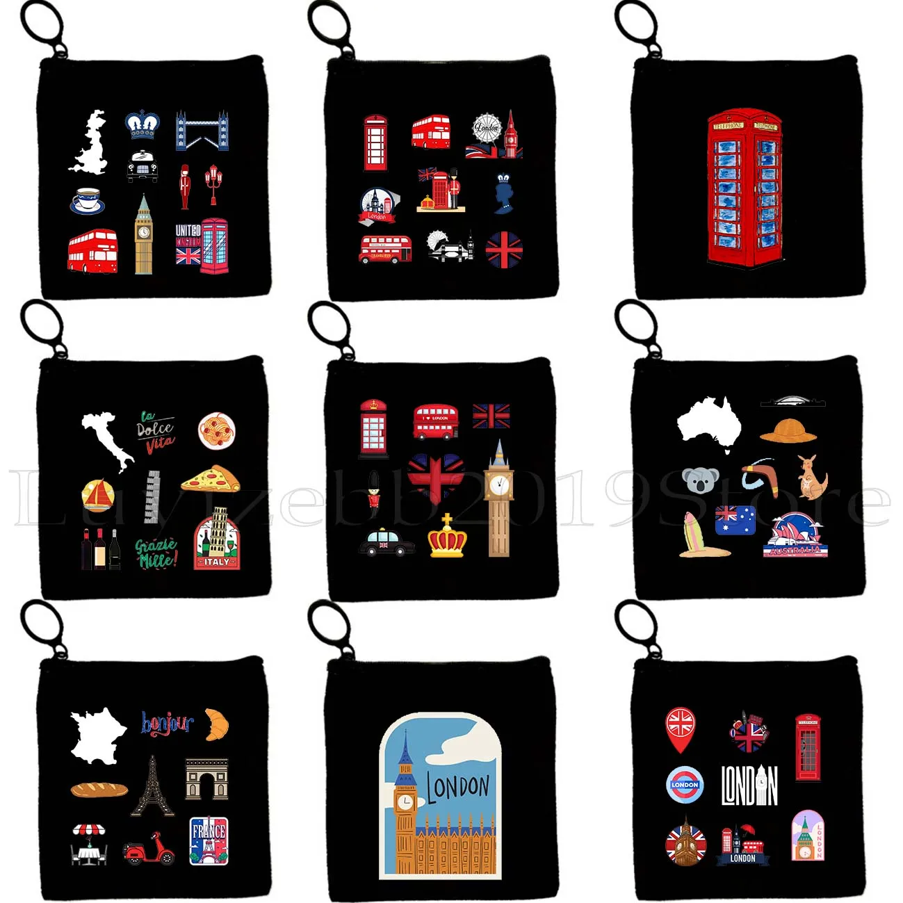 London UK Paris Italien Frankreich Reisetasche BRITISH ROYAL WAPPEN Big Ben Canvas Geldbörse Schlüsseletui Tasche Geldbörse Reißverschlusstasche