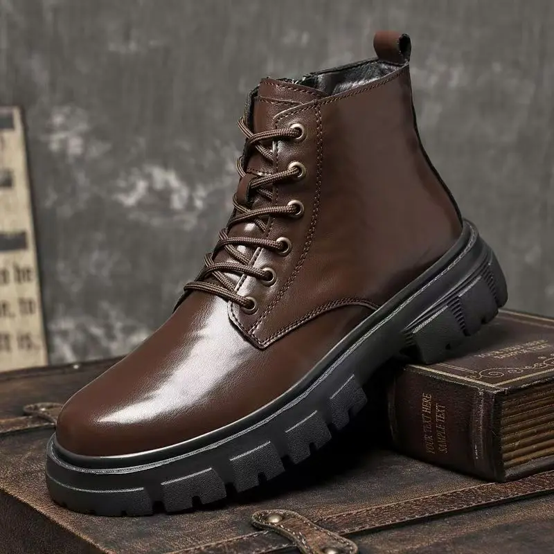 

Мужские рабочие ботинки из натуральной кожи, большие размеры, высокие, осенне-зимние, новые, с толстой нескользящей подошвой, универсальные, утепленные плюшем, теплые, хлопковые, до щиколотки