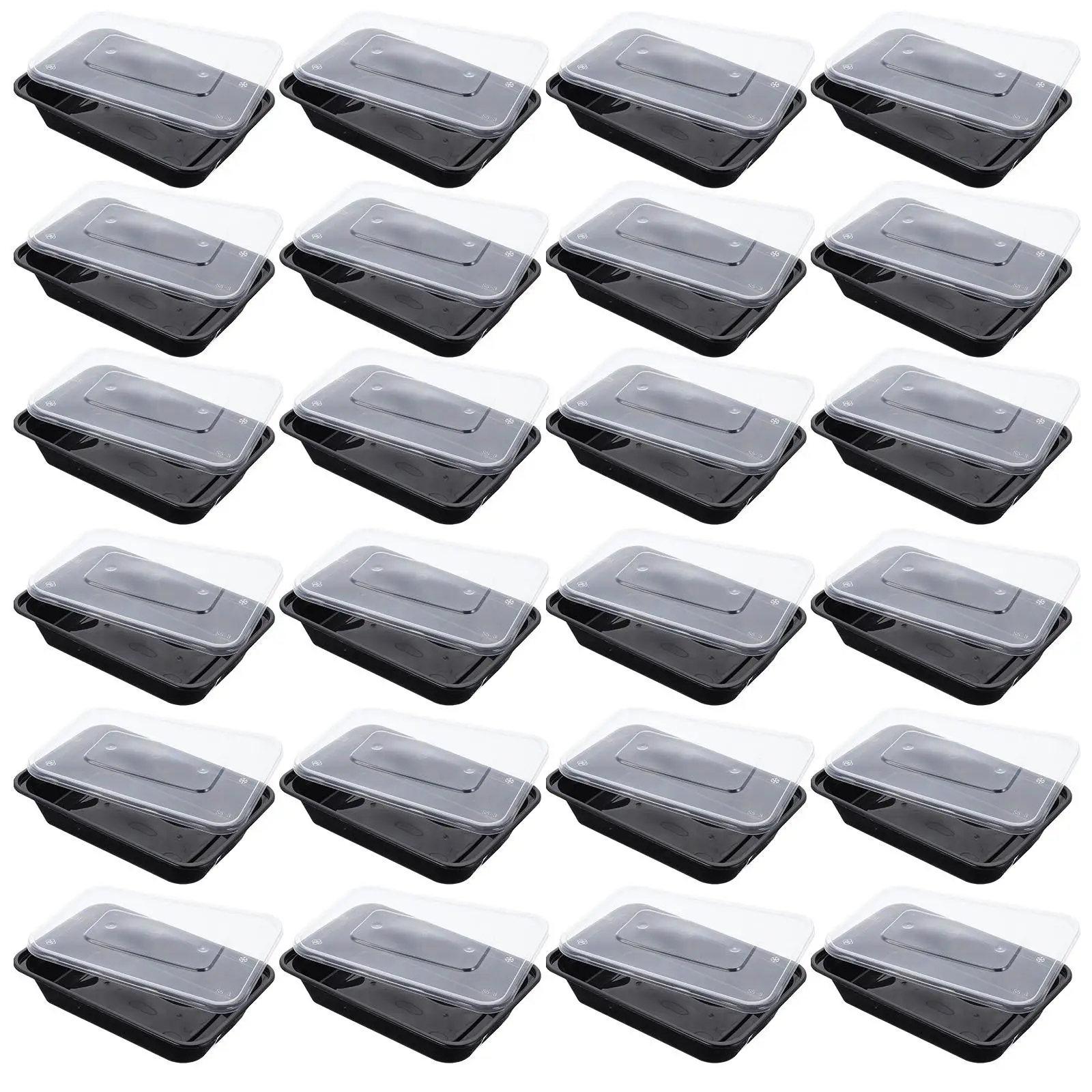 

50 Pcs Food Containers with Lids Take Out Boxes Takeaway Plastic Disposable Black Storage Rectangular Salad Packaging