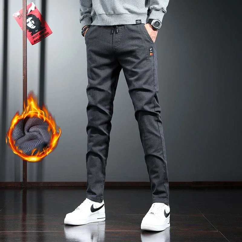 

Winter Male Ankle Length Cropped Fitness Blazer Pants Fashion Men Fleece Lined Thickened Suit Pants Baggy Pants Slacks Trousers