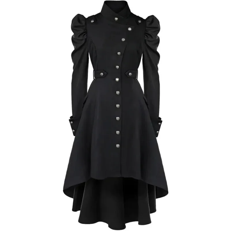 

New2023 Gothic British Style Coat For Women Medieval Steampunk Solid Color Irregular Stand Collar Dress Halloween Female Out NS9